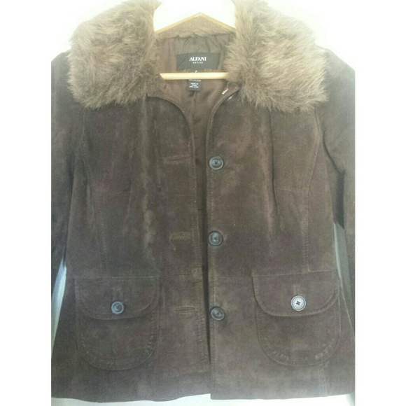 Alfani Suede Jacket with Removable Fur Collar - Picture 2 of 7